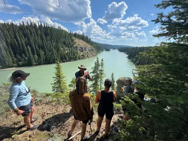 View over the Athabasca River camping in the rocky mountains