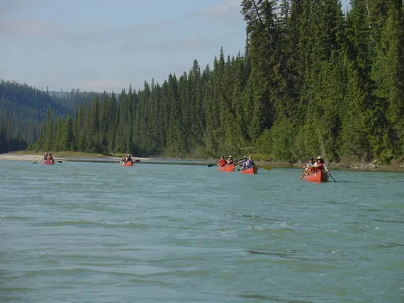 Canoes on the Athabasca River canoe tour, paddle, Athabasca River, Alberta, Canada